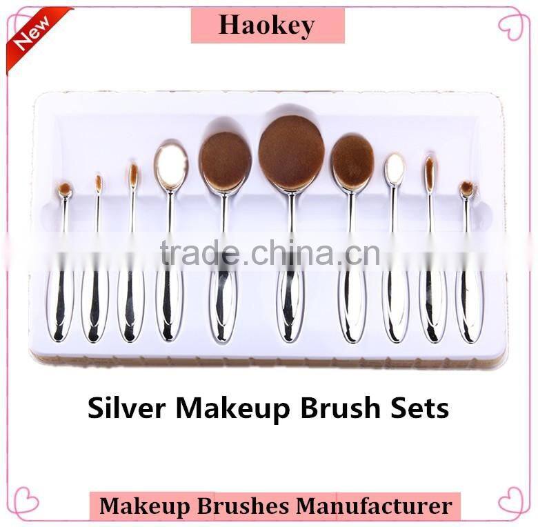 2016 Professional 10pcs colorful toothbrush Shape oval make up set brushes