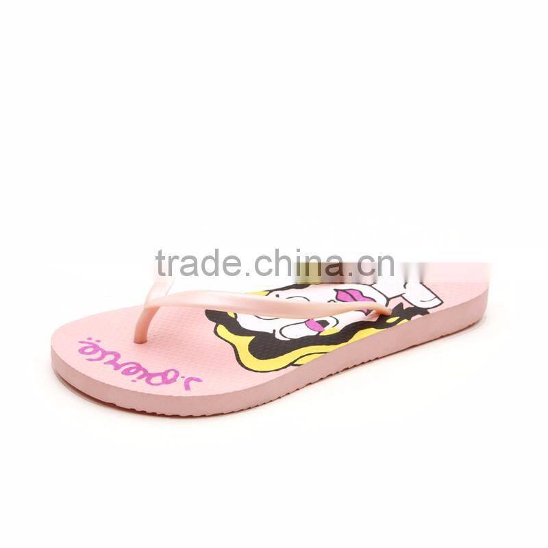 2016 fashion new hand painted design flat light pink PE summer beach sandal for women T strap