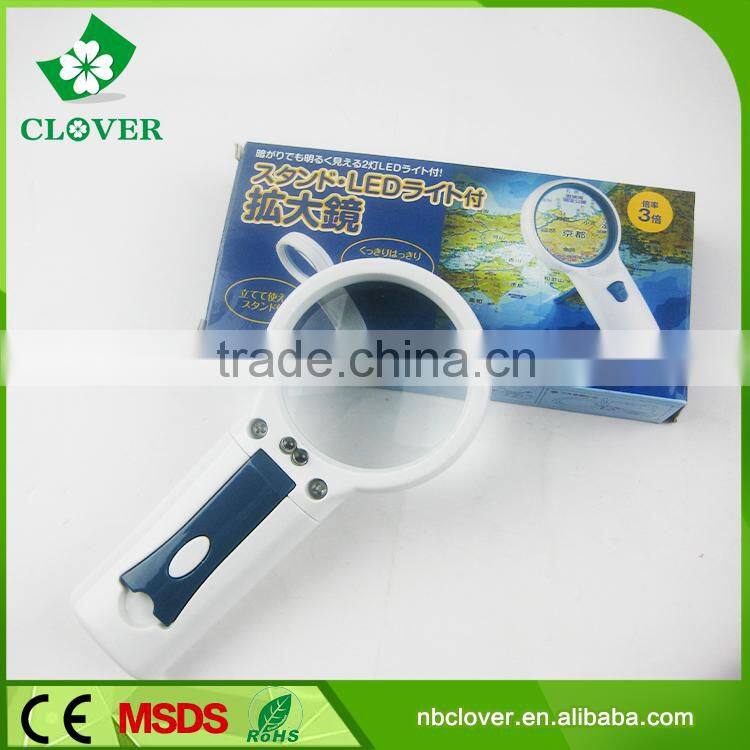2PCS AAA battery 2 LED plastic magnifying glass x5 with stand