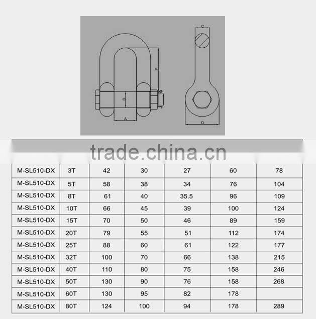 drop forged hardware alloy steel/carbon steel lifting hoist DX shape heavy duty shackle