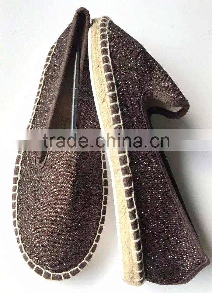 Latest design belly shoes blingbling shoes bown glitter jute sole espadrille