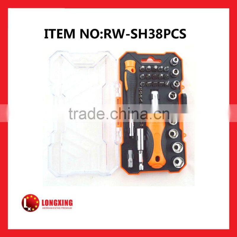 factory supply 38pcs ratchet socket with bit set rw-sh38pcsa