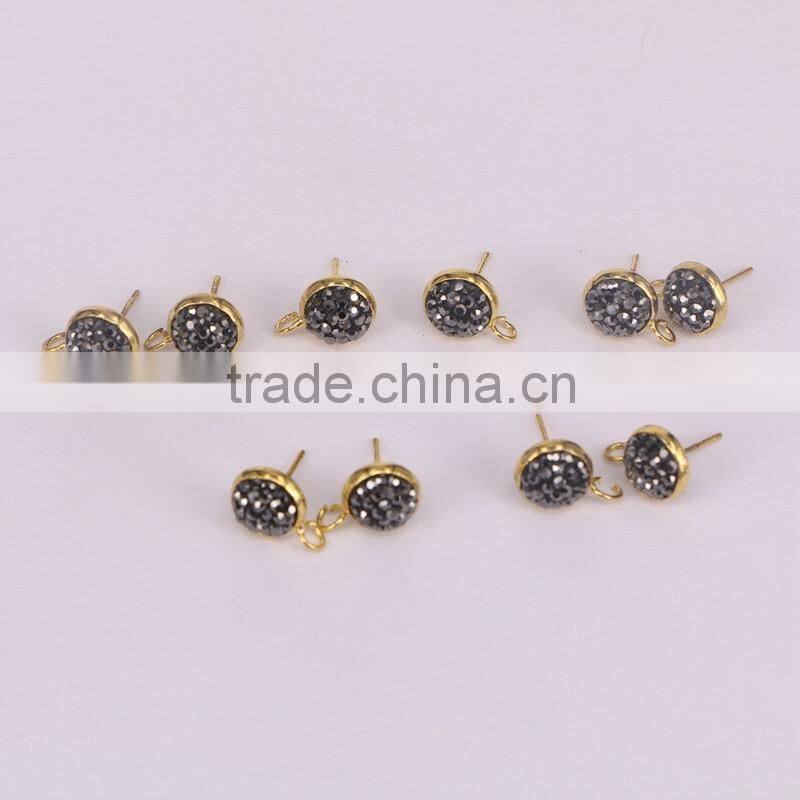 Cute Size 8mm Rhinestone Beads Round Shaped Metal Stud Earrings Gold Tone Studs Jewelry