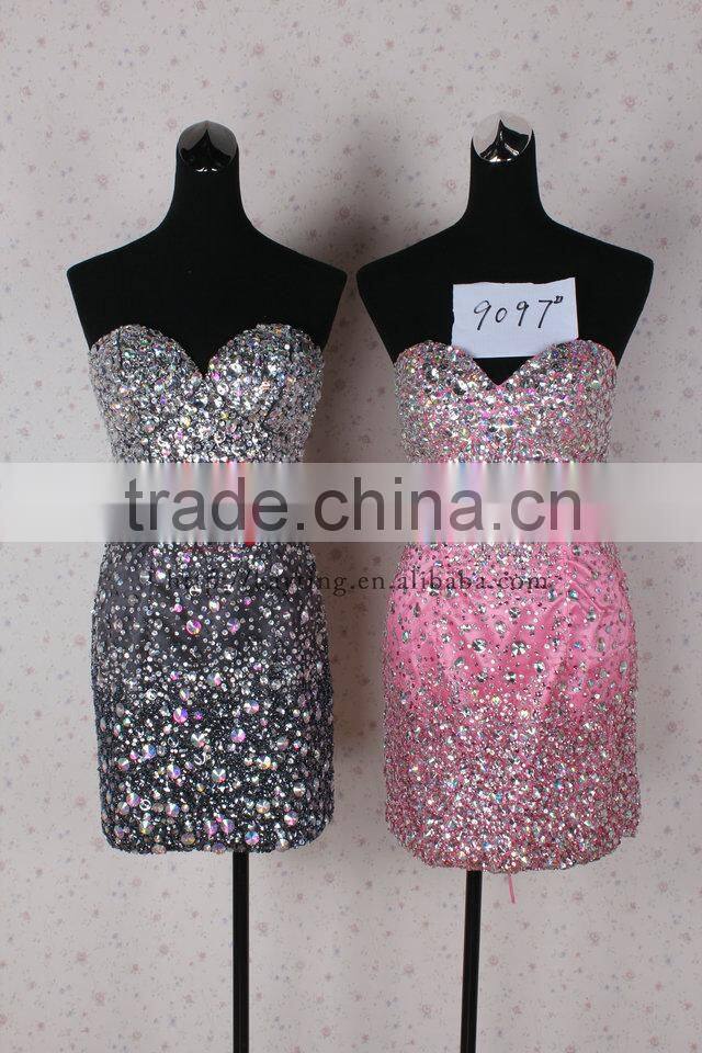 Heavy Handmade Off Shoulder Detachable Deep V-neck Beaded Real Short Front Long Train Prom Dresses