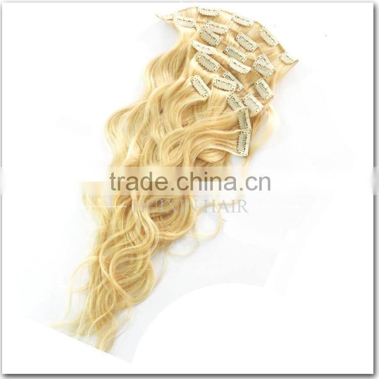 Blonde Cambodian Human Hair Wavy Clip In Hair Extension