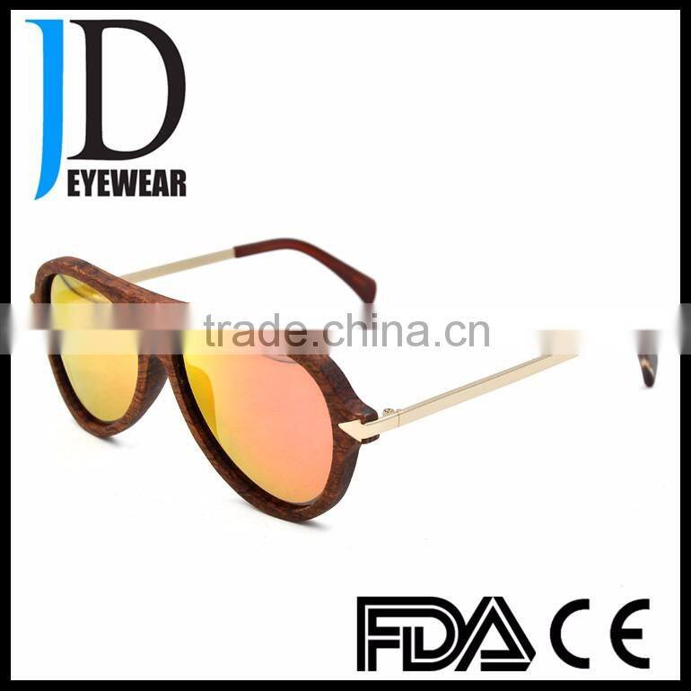 High Quality Classic Wood Metal Combination Aviator Wood Sunglasses
