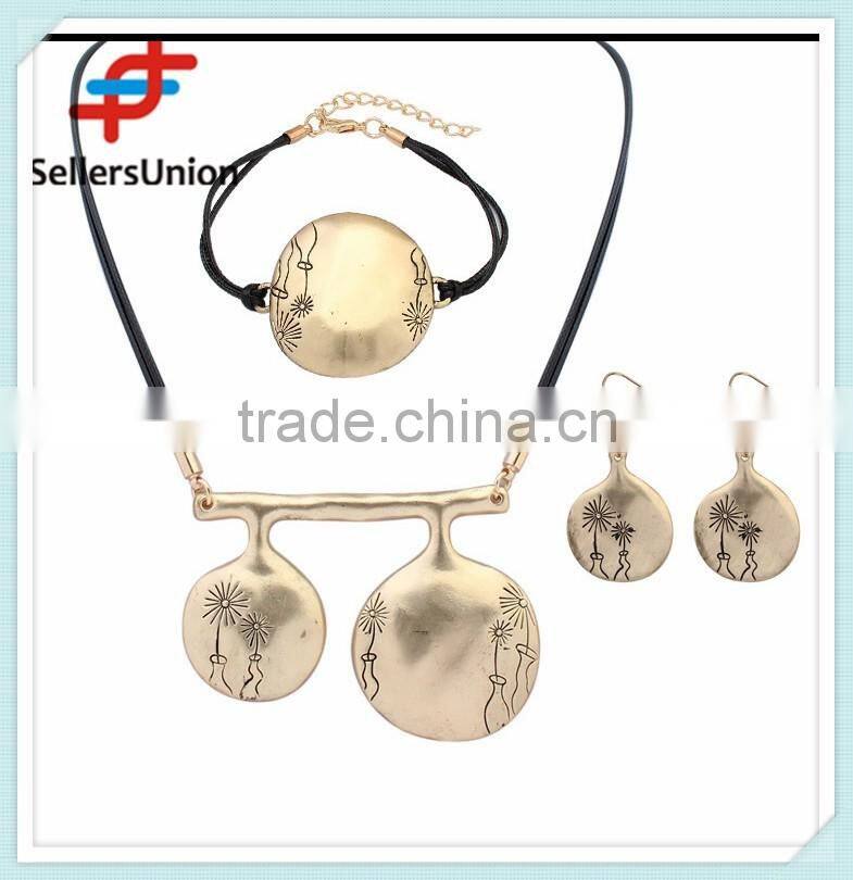 No.1 yiwu exporting commission agent wanted pu black long chain necklace/earrings/bracelet jewelery set