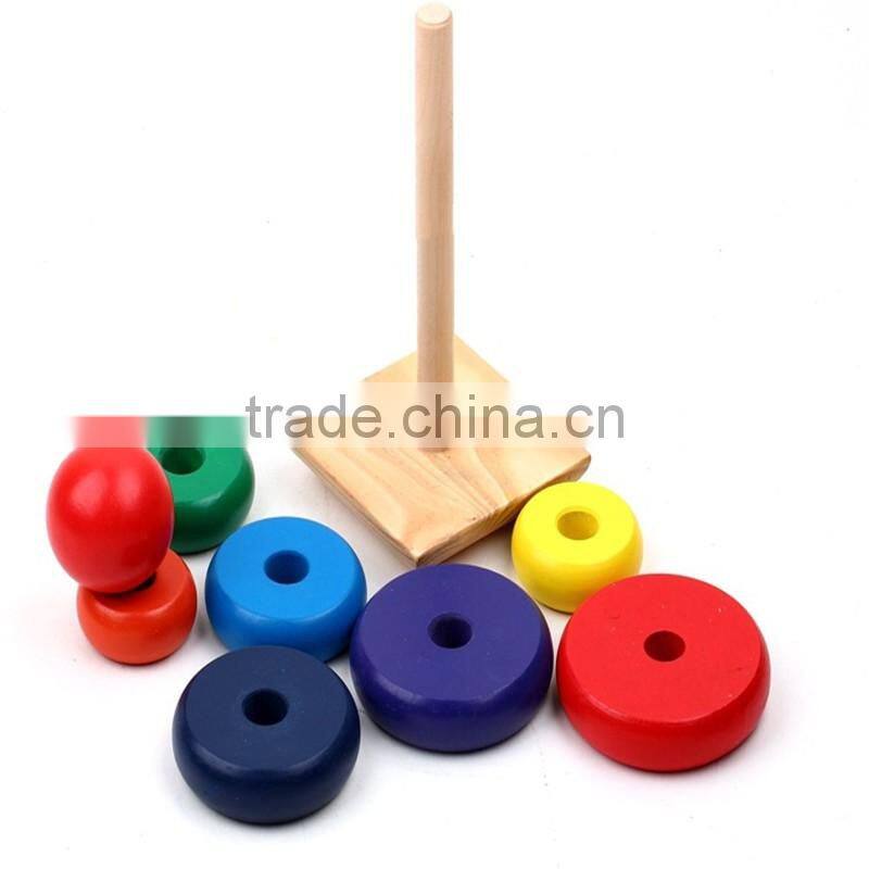 Wood toy Montessori Piling Ring Rainbow Tower Tumbler Stacker Stack Up Kids Child Baby Classic Educational Toy