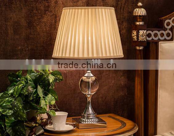 Silver electroplate metal K9 clear crystal lamp body table lamp with fabric lampshade