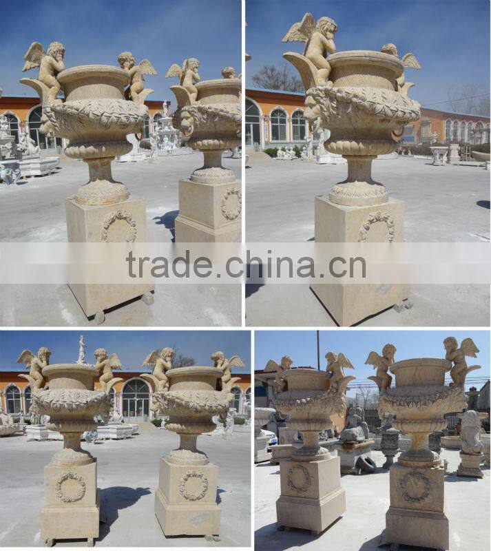 Western Style Yellow Marble Garden Decorative Flowerpot