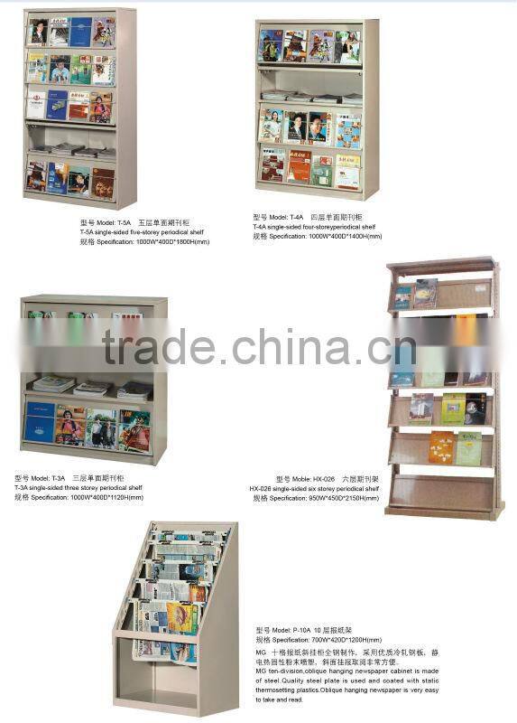 5-layer Single-side periodical rack library furniture,modern public office bookshelf,bookcase,book rack