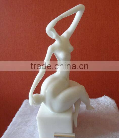 Abstract white marble hand carving sexy naked woman sculpture