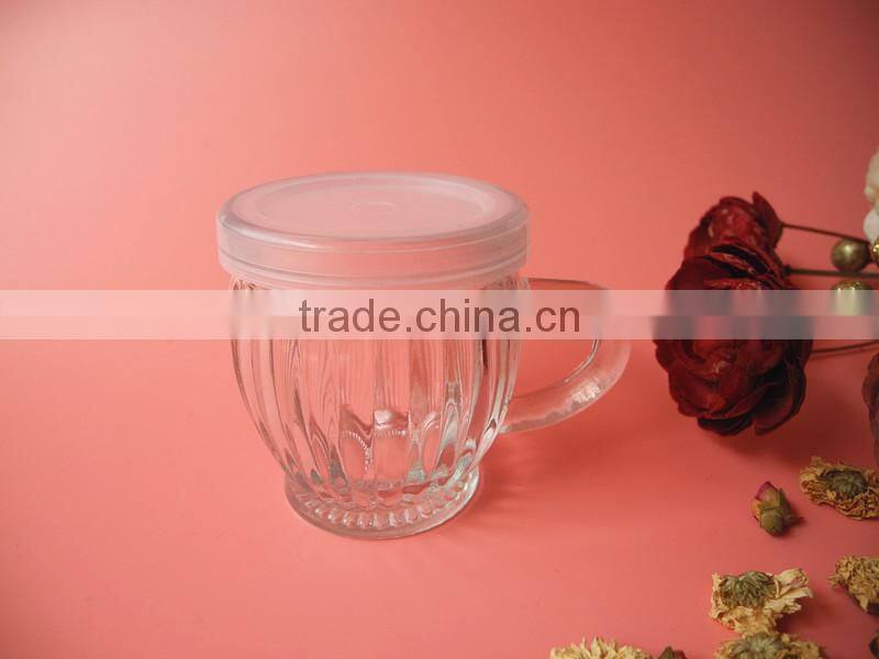 china supplier vertical stripe glass yogurt bottle with handle