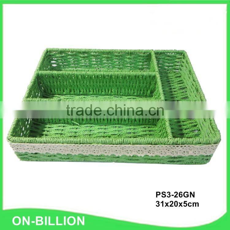 Decorative handwoven divided paper rope tableware basket