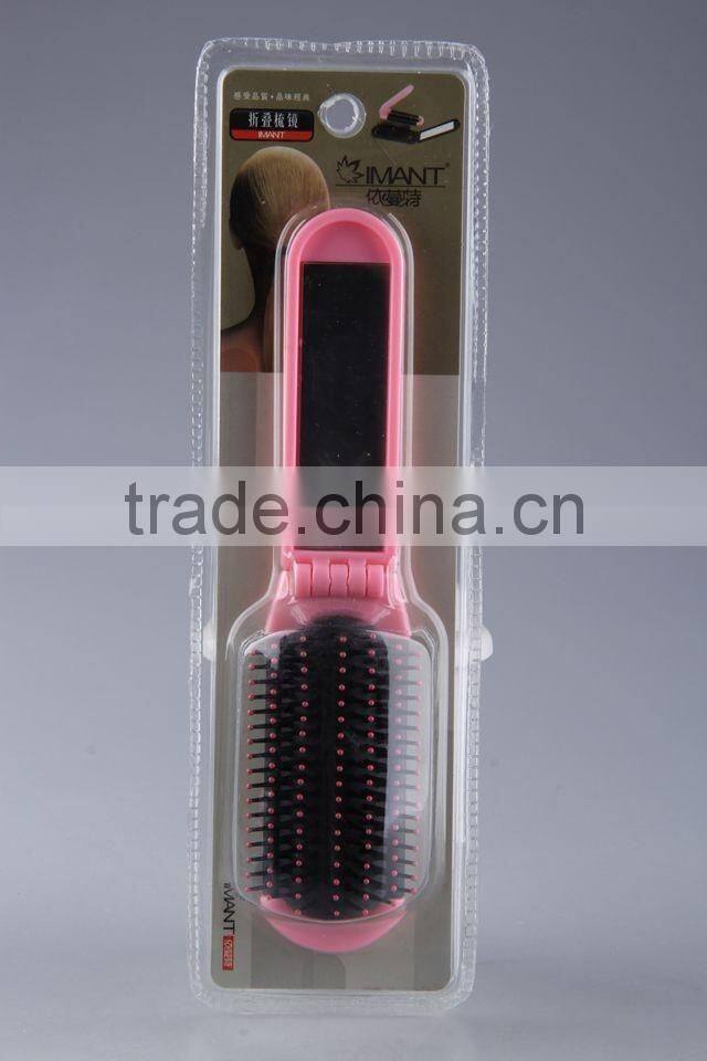 Strip shape plastic folding comb with mirror/hair brush