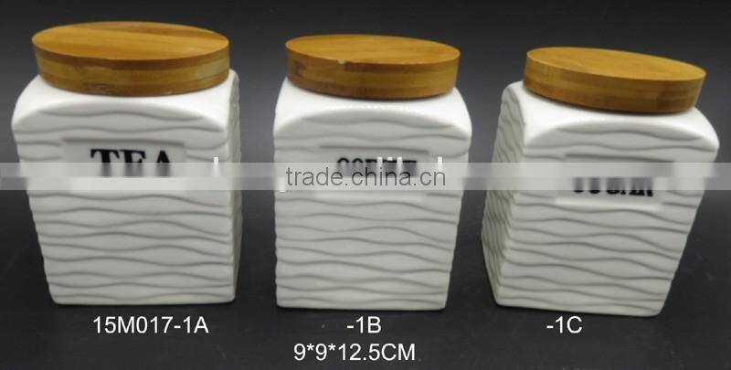 Coffee Tea Sugar Ceramic Storage Jar with Bamboo Lid