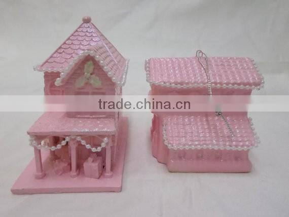 Shabby Pink Glitter Christmas Village Houses