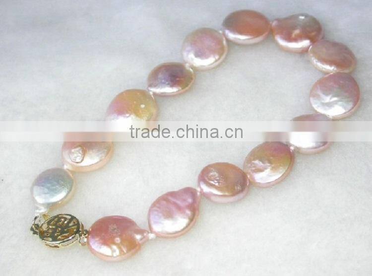 ladies designs 4-5mm coin shape pink freshwater pearl bracelet