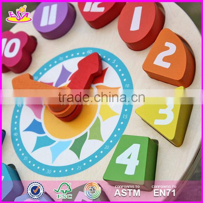2017 New design children educational numbers toy wooden clock puzzle W14K005