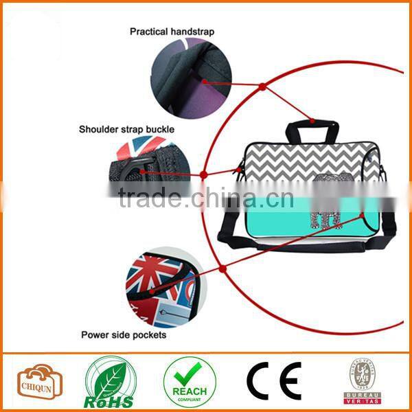 13-Inch Turquoise Mint Green Grey Chevron Elephant Neoprene Laptop Sleeve Case Bag Handbag with Extra Side Pocket