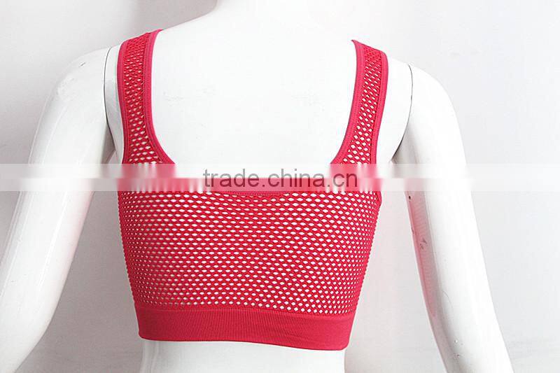 Fitness v-neck sports bra with fishmesh hole