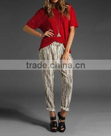 13TP001 Dark red long pants,latest fashion designs