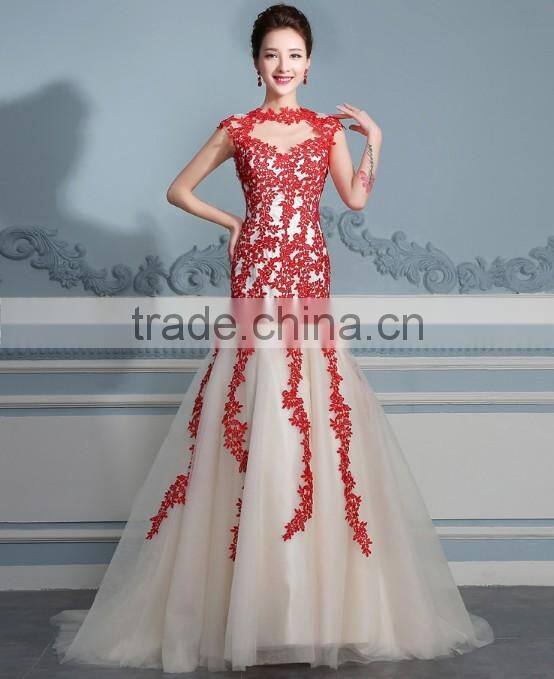 new design open back sleeveless lace long red long prom dress