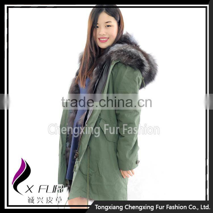 CX-G-P-04 2016 Women's Fashion Clothes Fox Fur Lined Winter Parka with Fur Hood