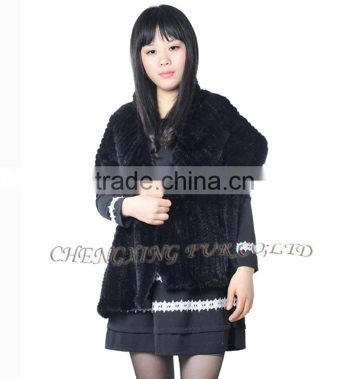 CX-B-M-46C Hot Sale Real Knitted Mink Fur Shawl For Fashion Girls With Factory Price