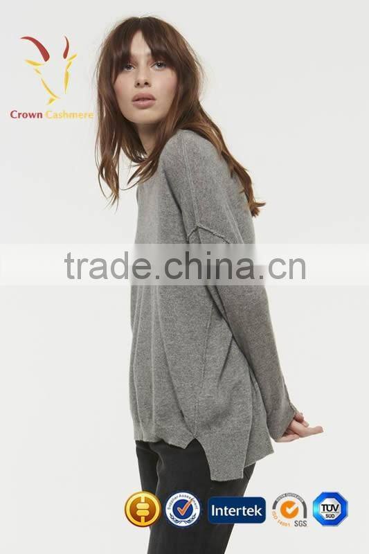 Women Grey Crew Neck Cashmere Sweater Knitting Pattern Free