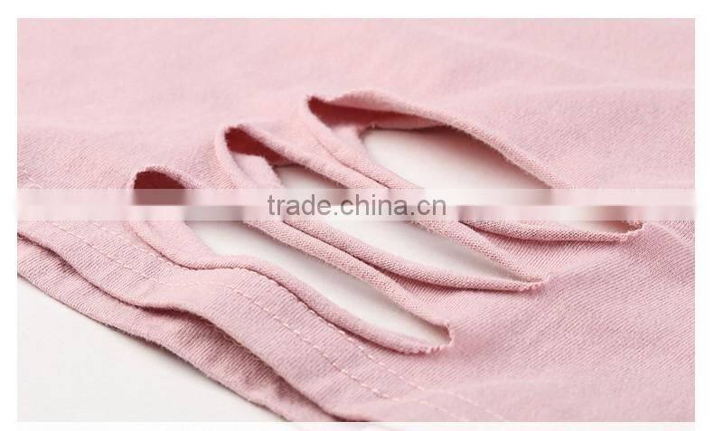 Hip hop clothing women custom longline distressed t shirt with printing design