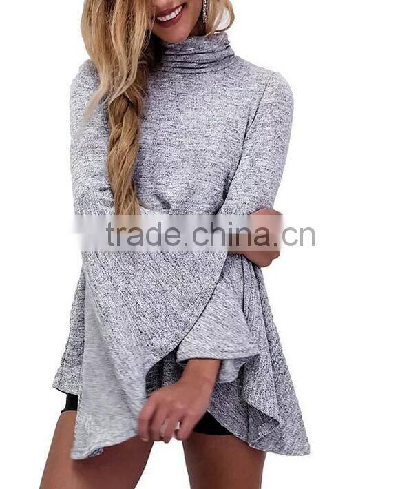 Runwaylover 139 New Design 2017 Ladies Fashion Flare Sleeve Knitted Turtleneck T-Shirt