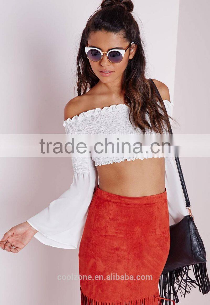 2015 New style long sleeve crop top wholsale off shoulder top