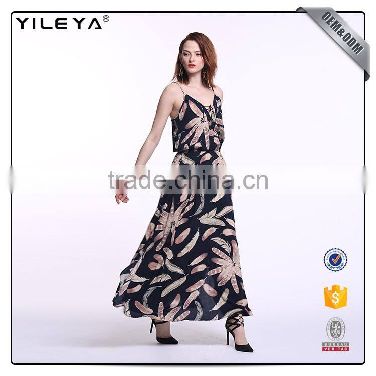 Spaghetti strap maxi women summer one piece dress,summer floral dresses for mature women