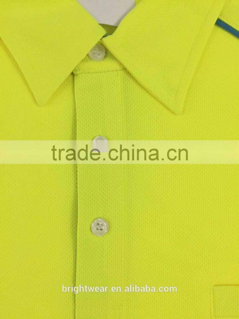 Hot sale yellow micro mesh self fabric collar high visibility safety warning polo shirt