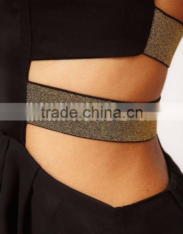 chiffon bandeau dress with lurex straps