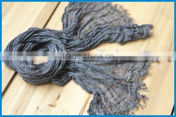 Men and women's fashion linen solid colour crinkle scarf