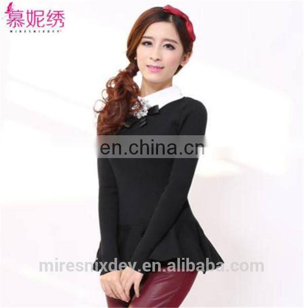 korean pullover peter pan collar woman sweater with wave edge