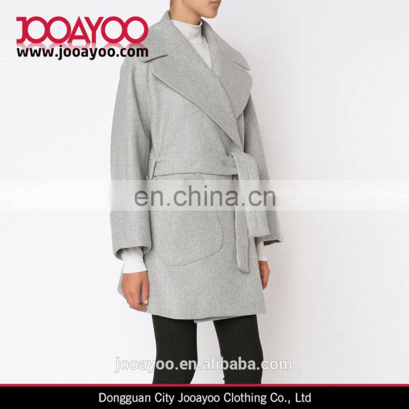 New season women wear light grey virgin wool blend wide lapels double breasted coat