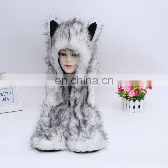 Unisex Winter White Wolf Animal Fur Hat Pattern Custom Fur Hoods
