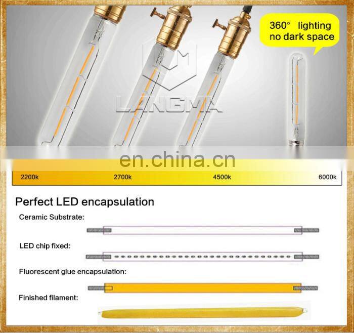 Langma High Power Warm White T-Shape Bulb Light Antique Vintage Edison led globe t30 filament Lamps clear/frosted/milky glass