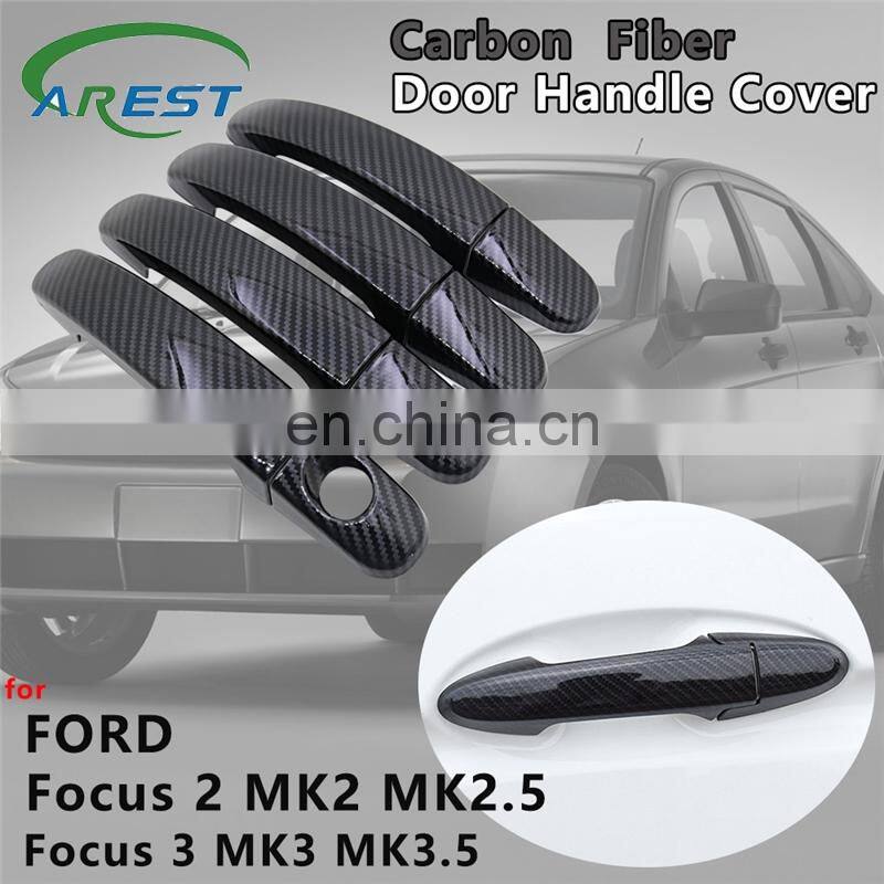 Gloss Black Carbon Fiber Door Handle Cover Catch Cap Trim Car Accessories for Ford Focus 2 MK2 MK2.5 Focus 3 MK3 MK3.5 2004~2019