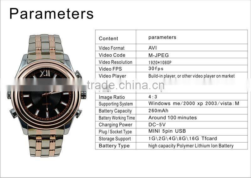 Popular sale JAMES 908-L ULTRA THIN NIGHT VISION 1080p Full-HD CLASSICAL WATCH CAMERA