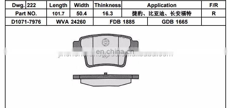 Lowest price Car brake parts D1071/WVA24260/GDB1665 Korean brake pads