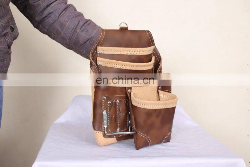 High Quality Heavy Duty Leather Tool Bag Pouch with Belt for Carpenter/ Electrician/ Handyman's Work Tool Bag pouch