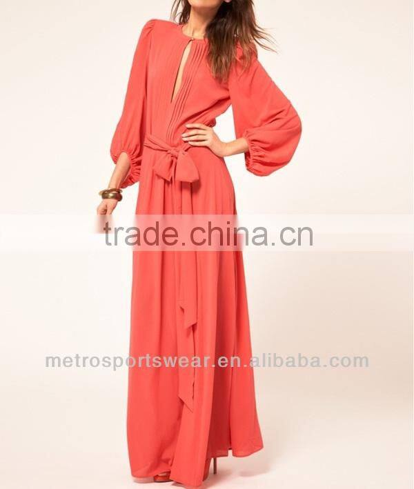 2015 Long sleeve ladies chiffon maxi dress