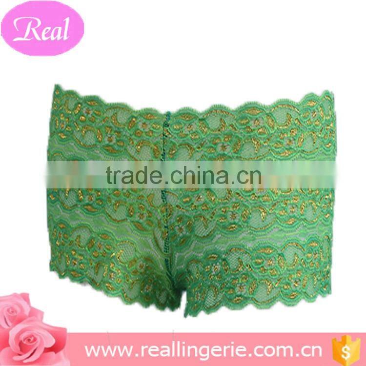 Sexy elegant transparent green golden color lace lingerie panty for ladies