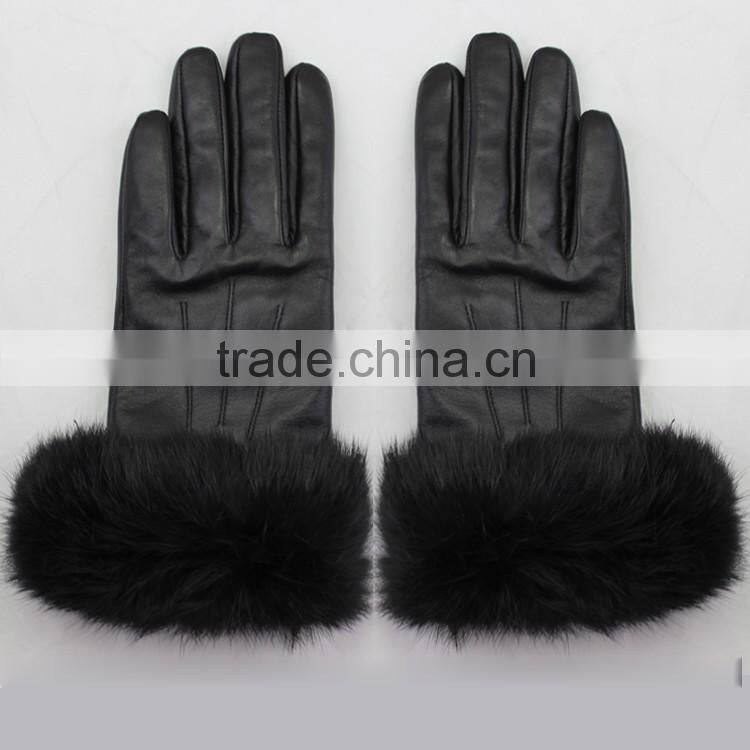 ladies sheepskin guneine leather gloves with fur
