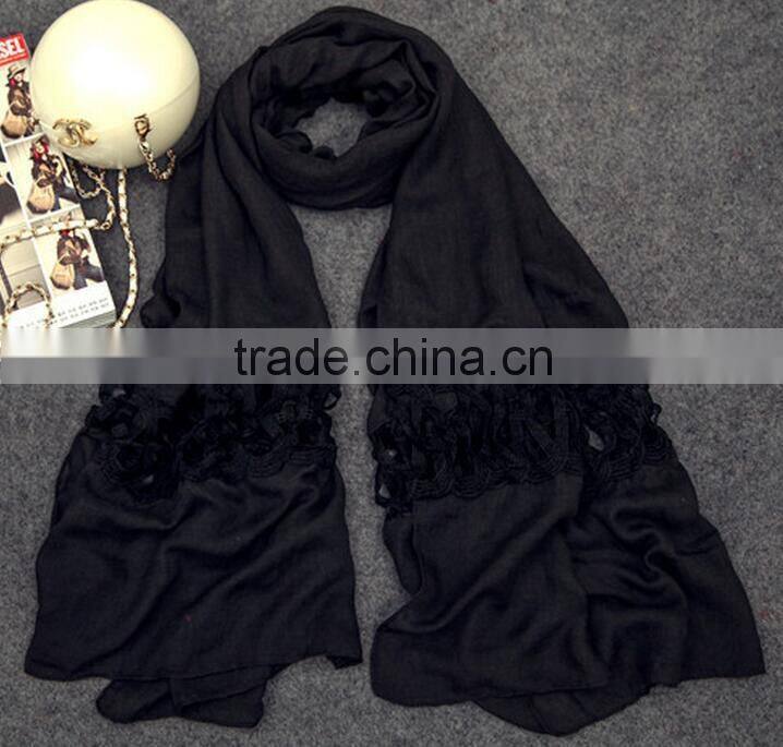 Wholesale New Korean Fashion Cotton Plain Ladies Lace Neck Scarf