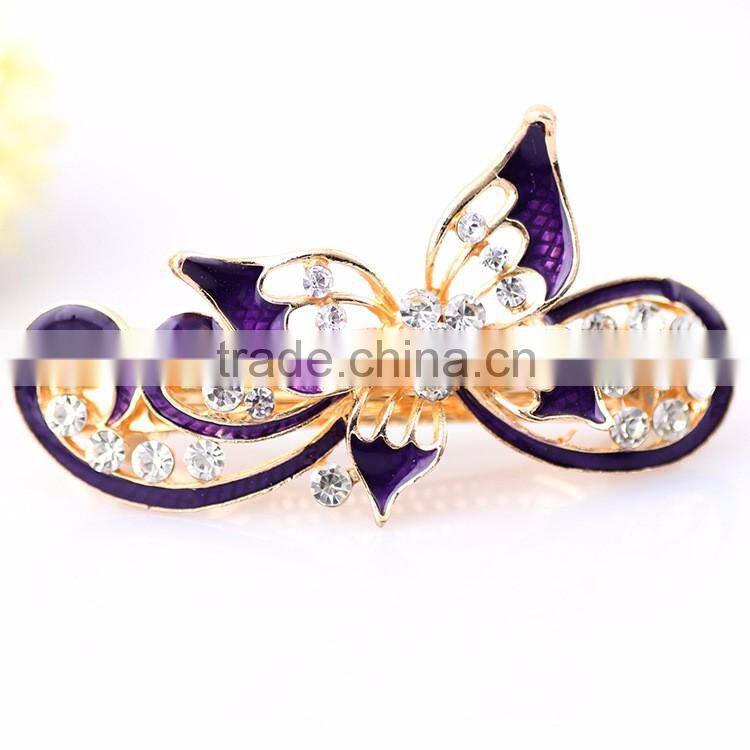 Painted lacquer decoration elegant rhinestone butterfly hair clip hair spring clip,hair clips